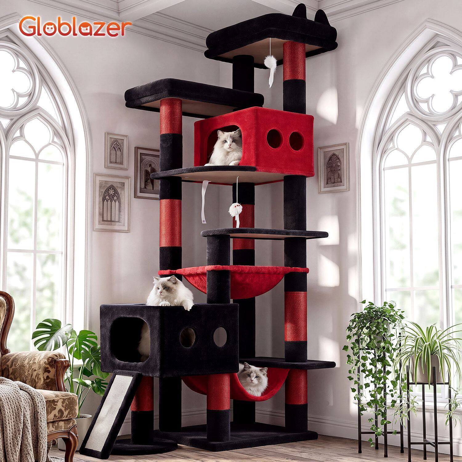 globlazer-s83g-arbre-chat-211-cm-rouge-noir-robuste image 8
