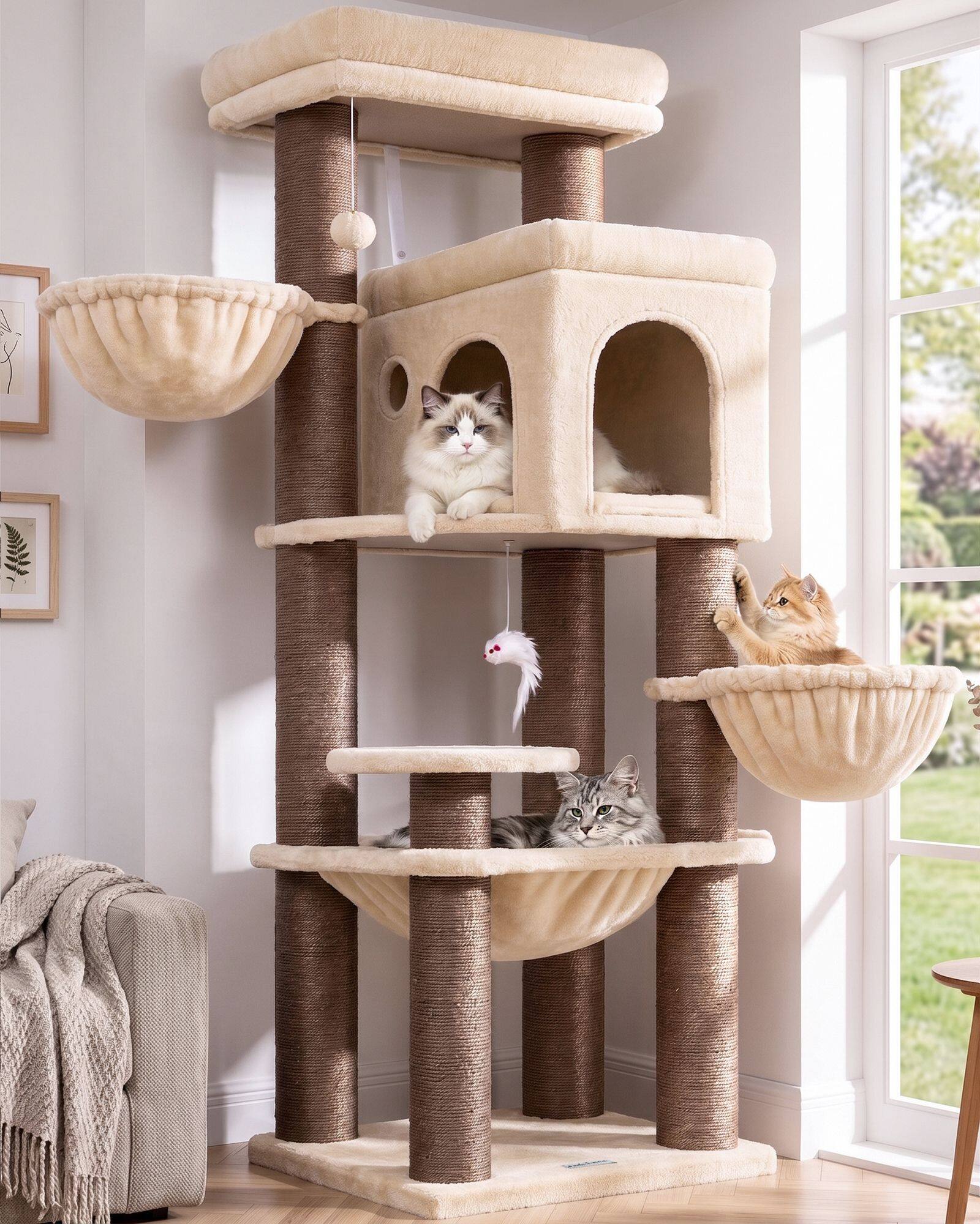 globlazer-s65g-arbre-chat-beige-165-cm-poteaux-pais image 1