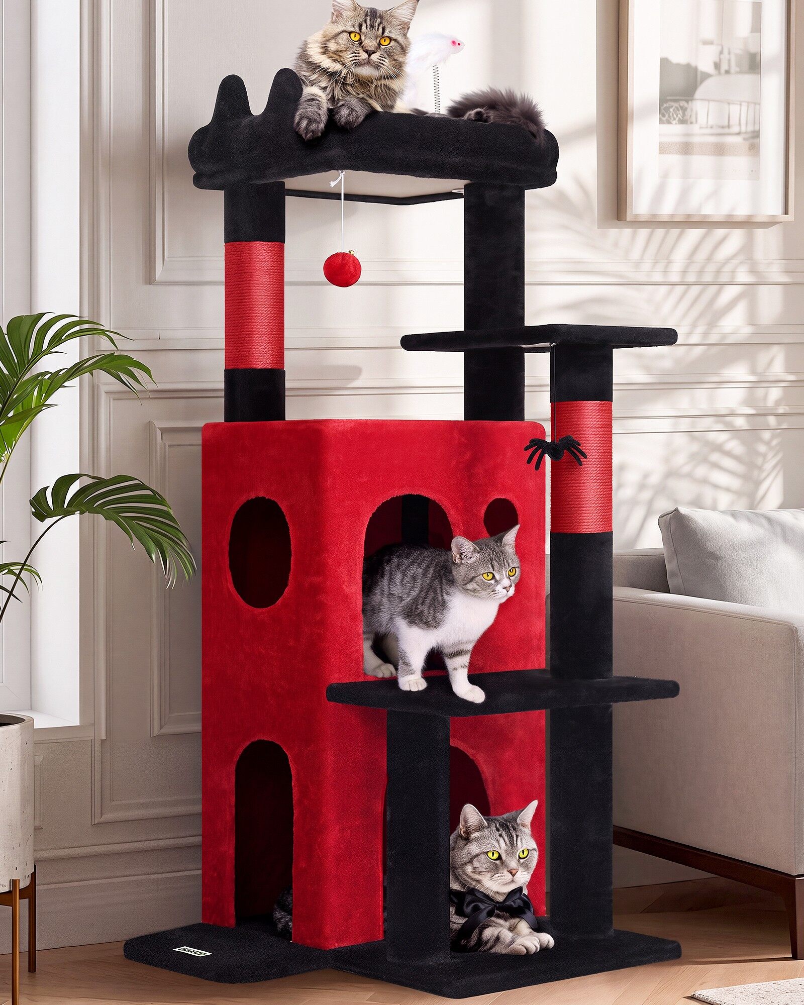 globlazer-fc50-arbre-chat-rouge-noir-50-pouces-grands-chats image 1