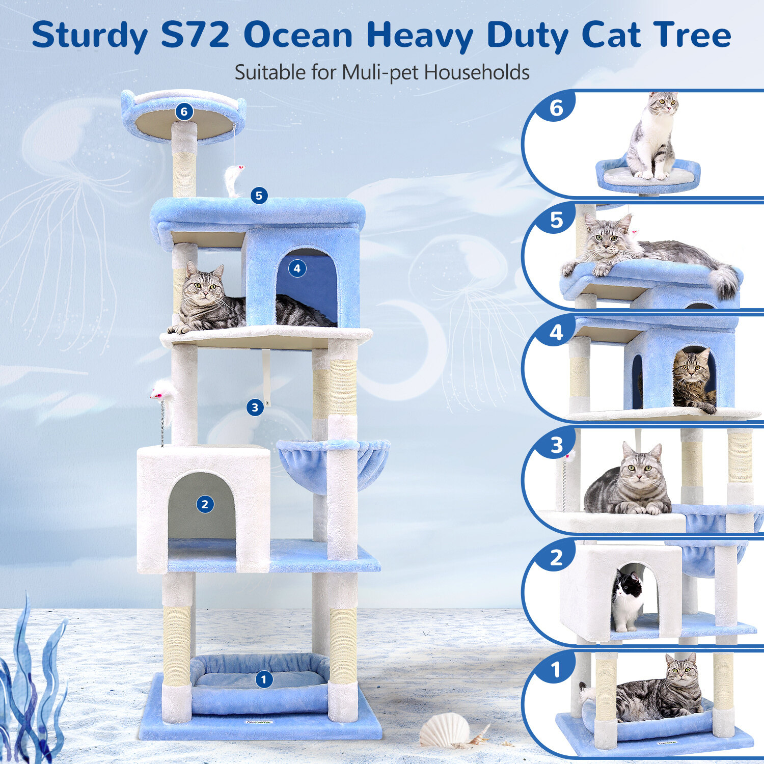 globlazer-s72-arbre-chat-bleu-oc-an-72-pouces-grand image 7
