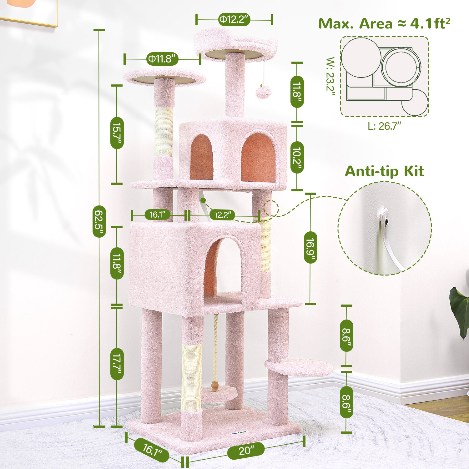 globlazer-f62-arbre-chat-tour-rose-157-cm image 6