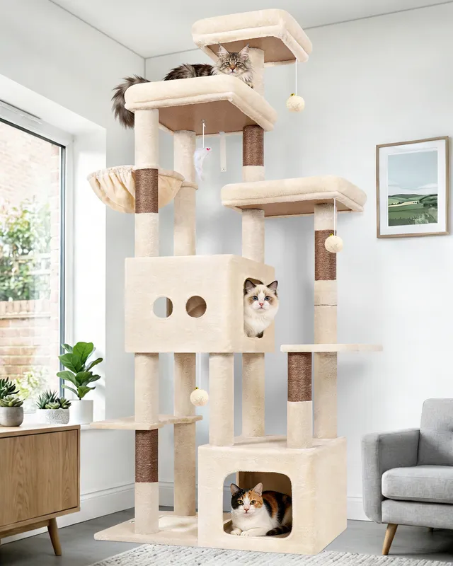 globlazer-f80e-arbre-chat-203-cm-beige-grand-chat image 1