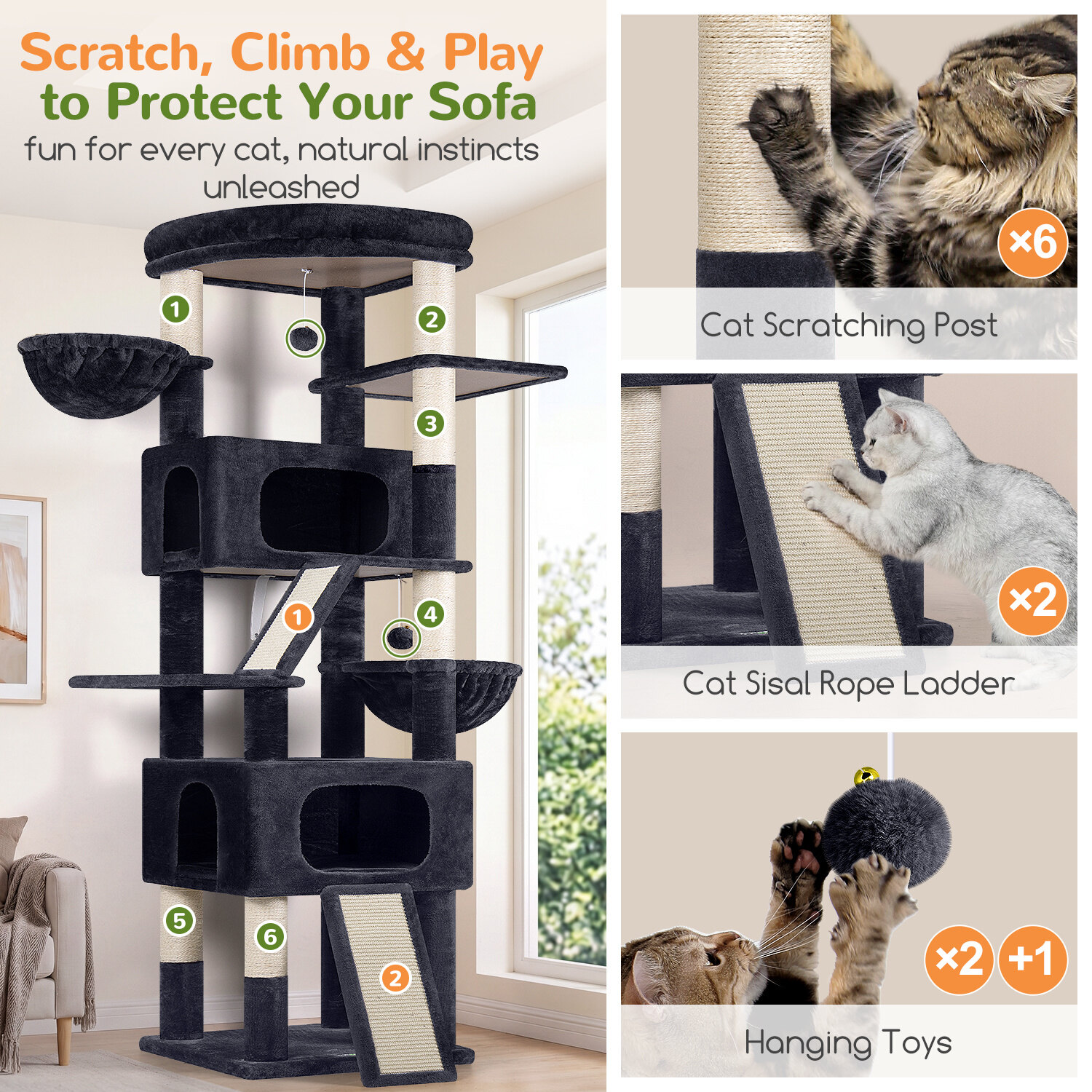globlazer-s-series-s80h-arbre-chat-gris-fonc-80-pouces image 4