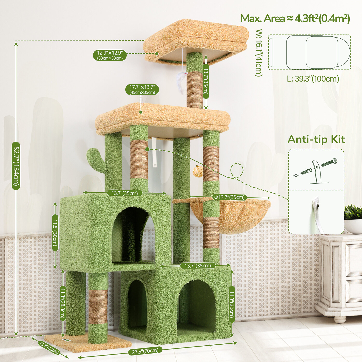 globlazer-s-series-s52-arbre-chat-vert-cactus-132-cm image 7