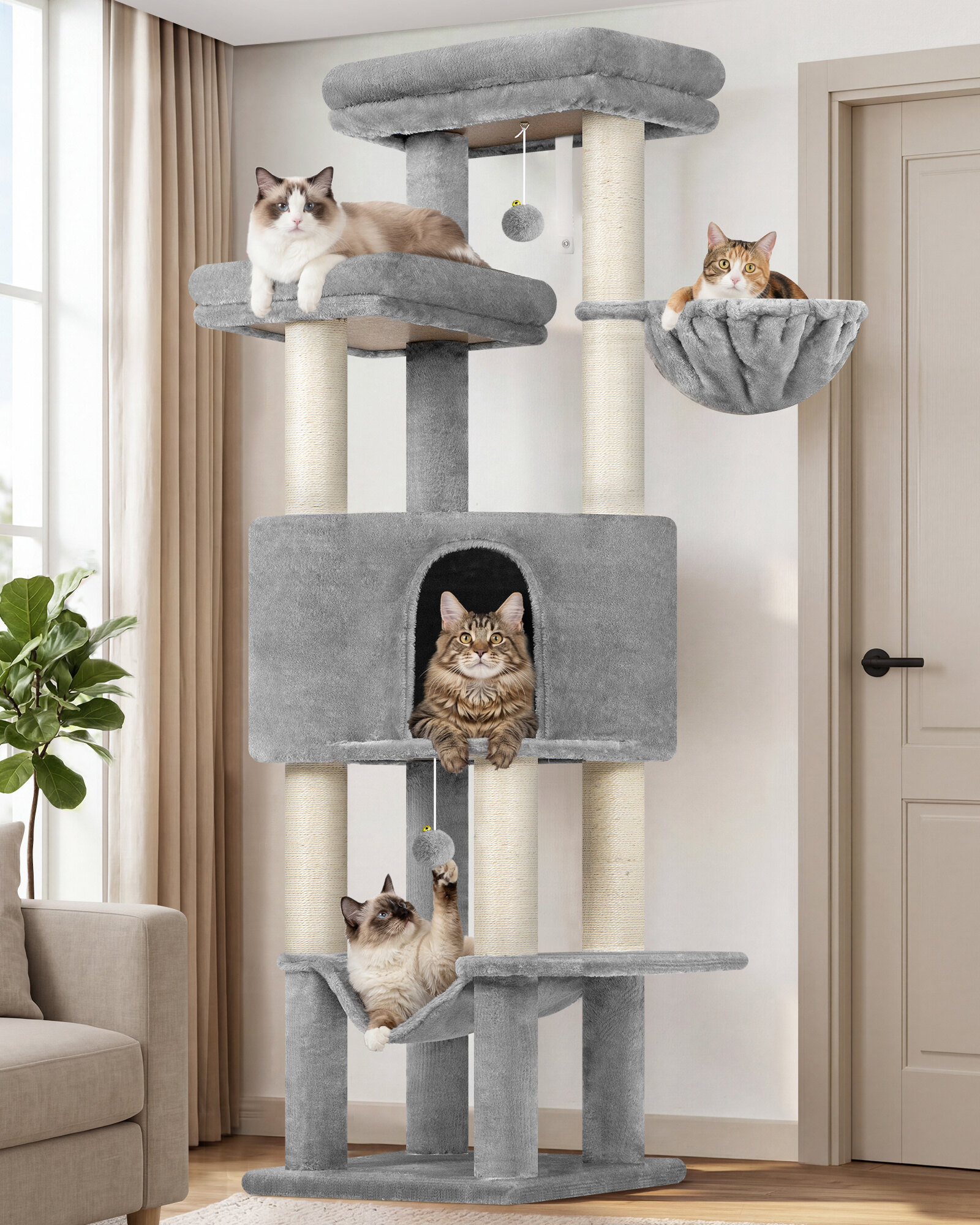 globlazer-f65d-arbre-chat-gris-clair-165-cm-haut image 1