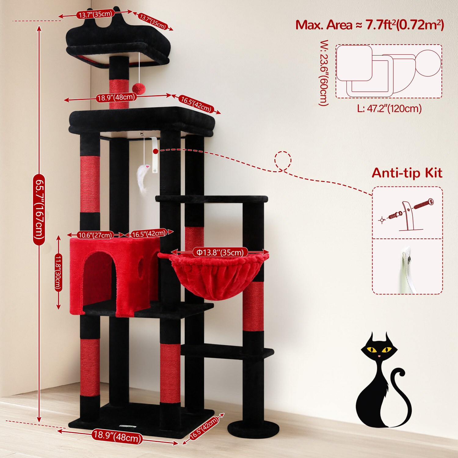 globlazer-f-series-f65b-arbre-chat-rouge-noir-65-pouces-design image 8