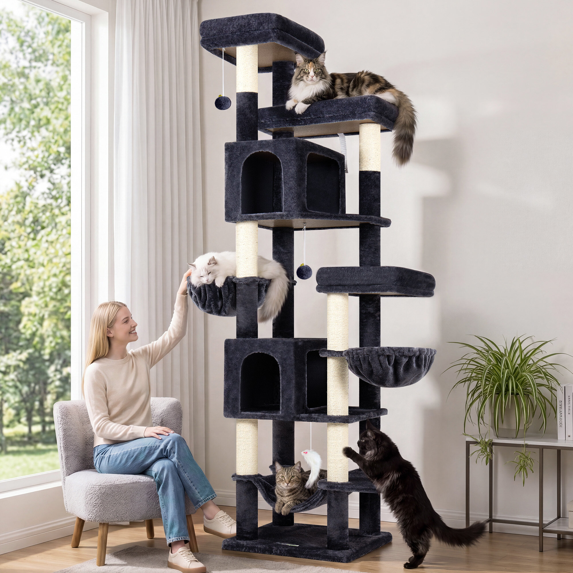 globlazer-f82b-arbre-a-chat-gris-fonce-208-cm image 1
