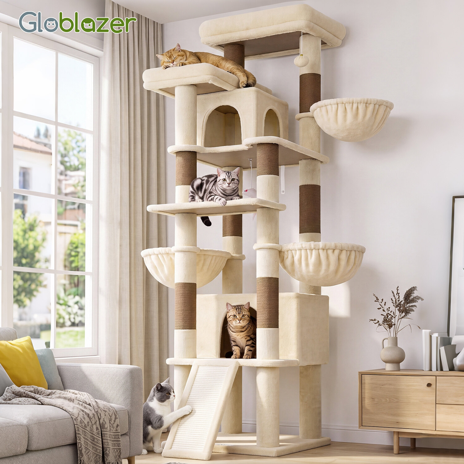 globlazer-f80j-arbre-chat-beige-80-pouces-grand-chat image 7